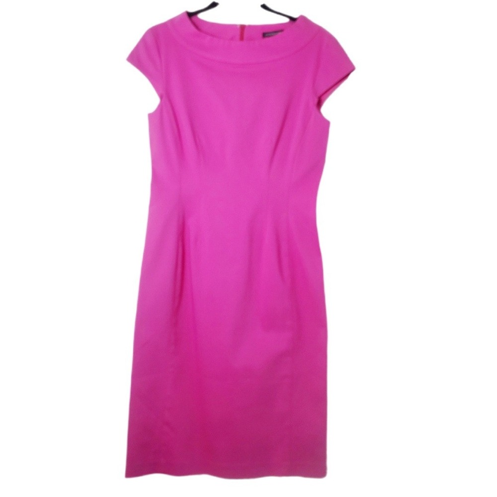 Josie Natori Pink Sheath Dress‎ Size 8 Bateau Neck Cap Sleeve Made in USA
